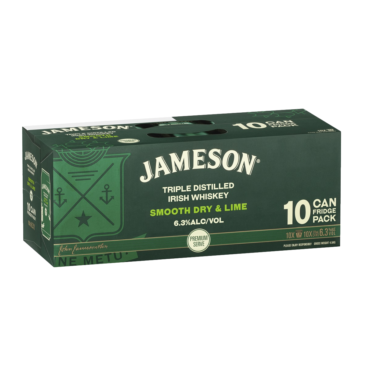 Jameson Smooth Dry & Lime Premium Serve 6.3% 375ml Can 10 Pack