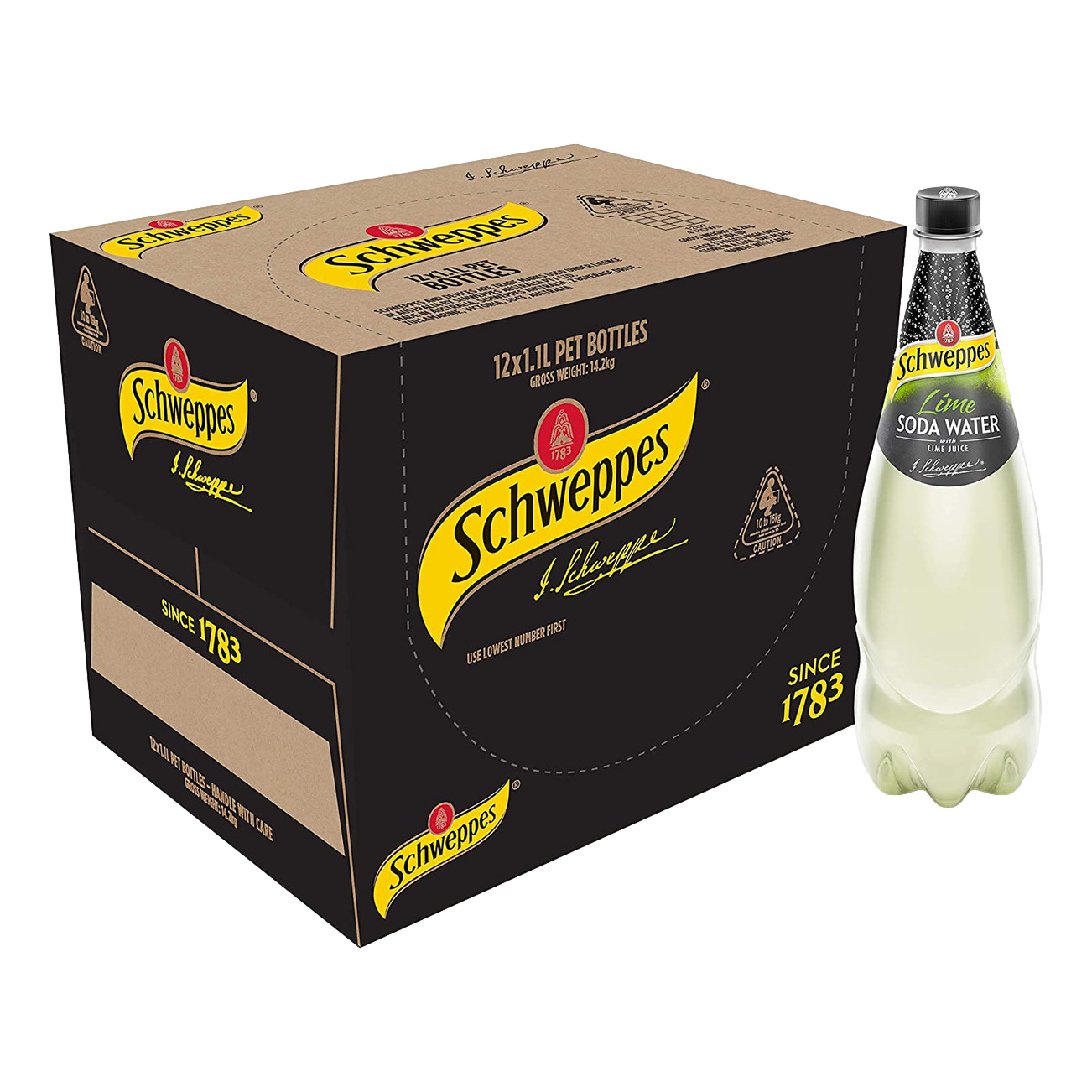 Schweppes Lime Soda Water 1.1L Bottle Case of 12