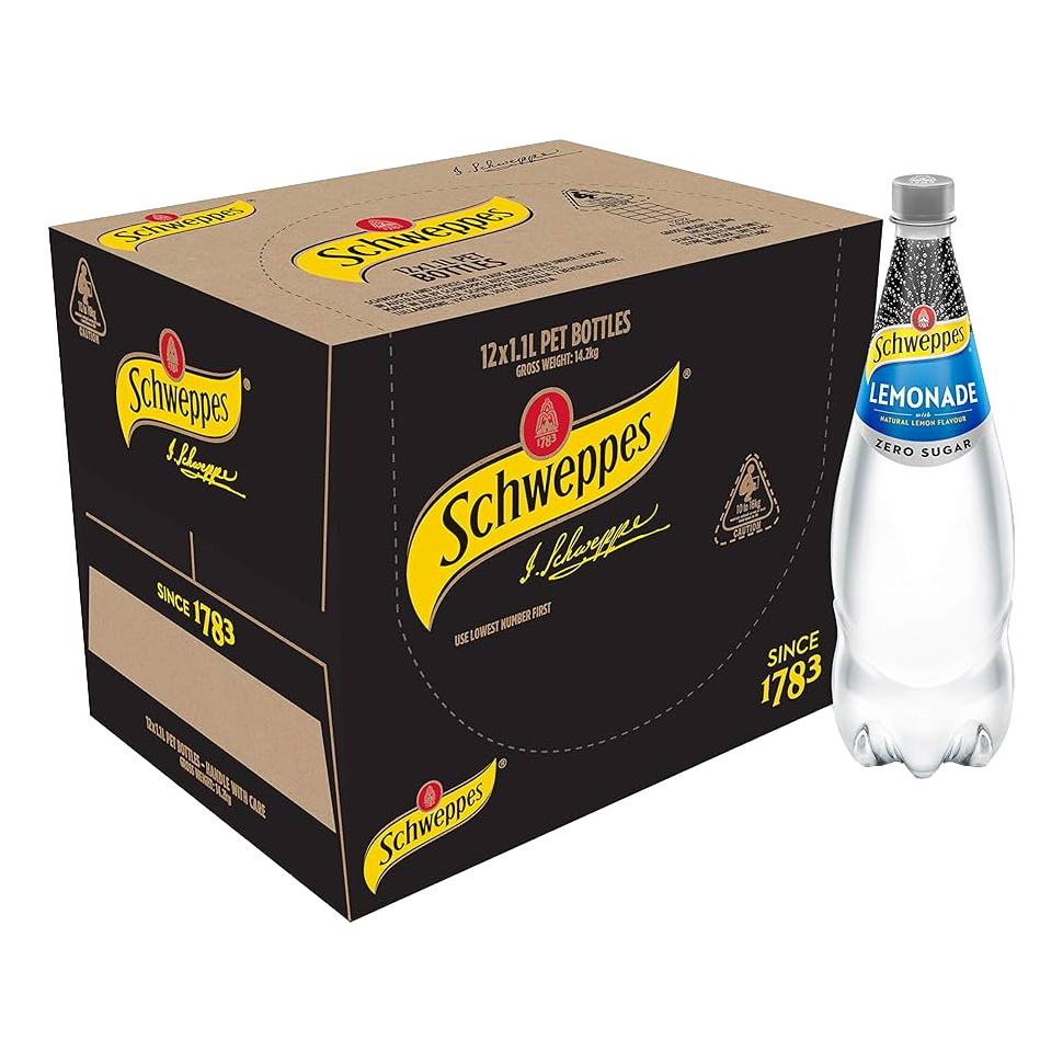 Schweppes Zero Sugar Lemonade 1.1L Bottle Case of 12