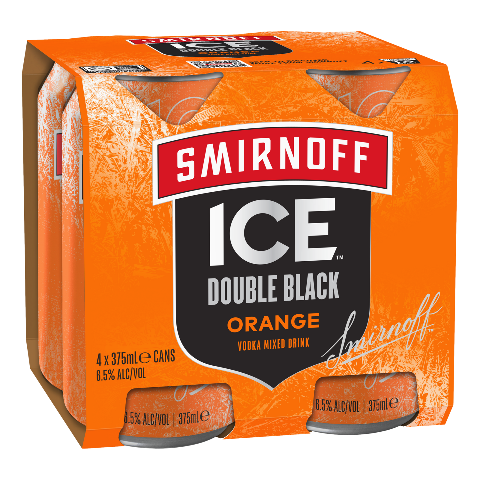 Smirnoff Ice Double Black Orange 6.5% 375ml Can 4 Pack