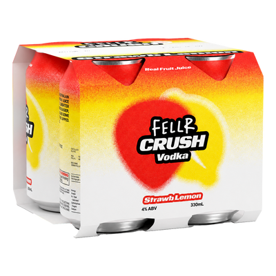 FELLR CRUSH Vodka Strawberry Lemon 4% 330ml Can 4 Pack
