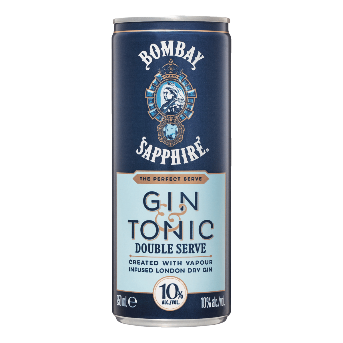 Bombay Sapphire Gin & Tonic Double Serve 10% 250ml Can Single