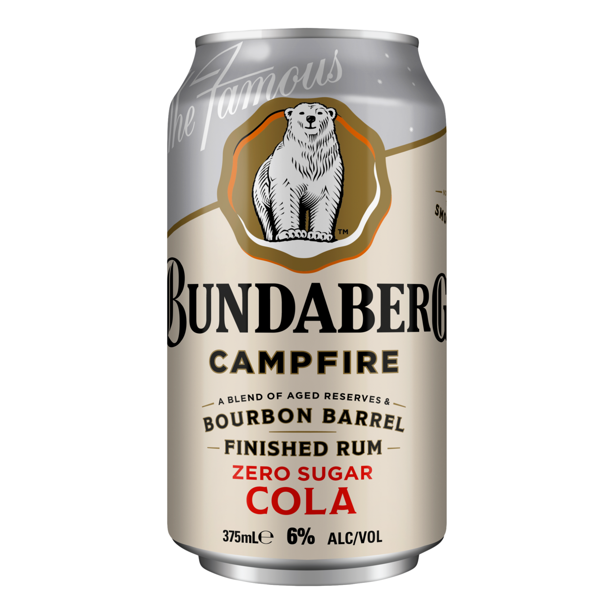 Bundaberg Campfire Bourbon Barrel Rum & Cola ZERO SUGAR 6% 375ml Can Case of 24