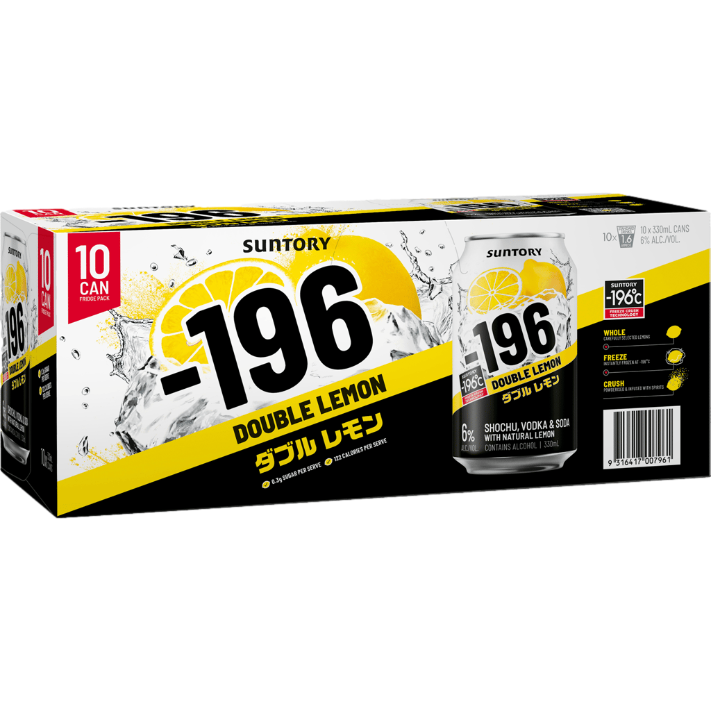 Suntory -196 Double Lemon Shochu Vodka Soda 6% 330ml Can 10 Pack