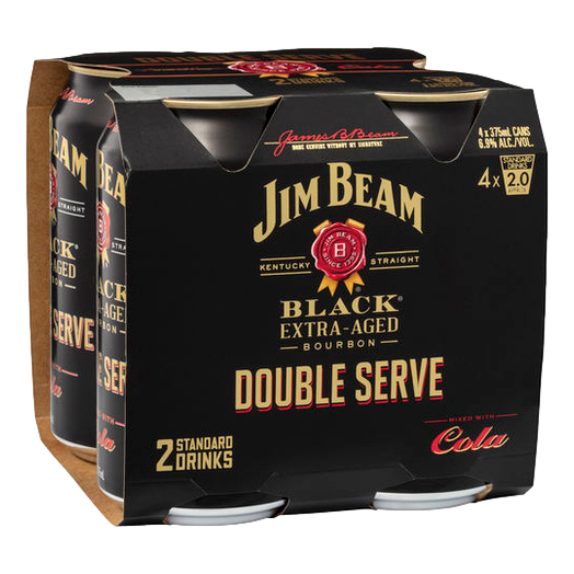 Jim Beam Black & Cola Double Serve 6.9% 375ml Can 4 Pack