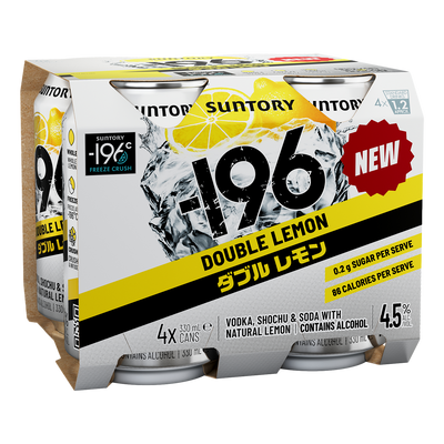 Suntory -196 DOUBLE Lemon Shochu Vodka Soda 4.5% 330ml Can 4 Pack