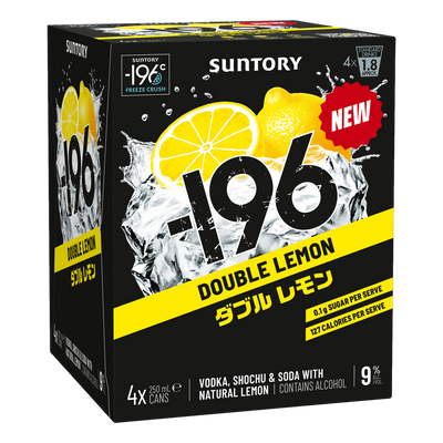 Suntory -196 DOUBLE Lemon Shochu Vodka Soda 9% 250ml Can 4 Pack