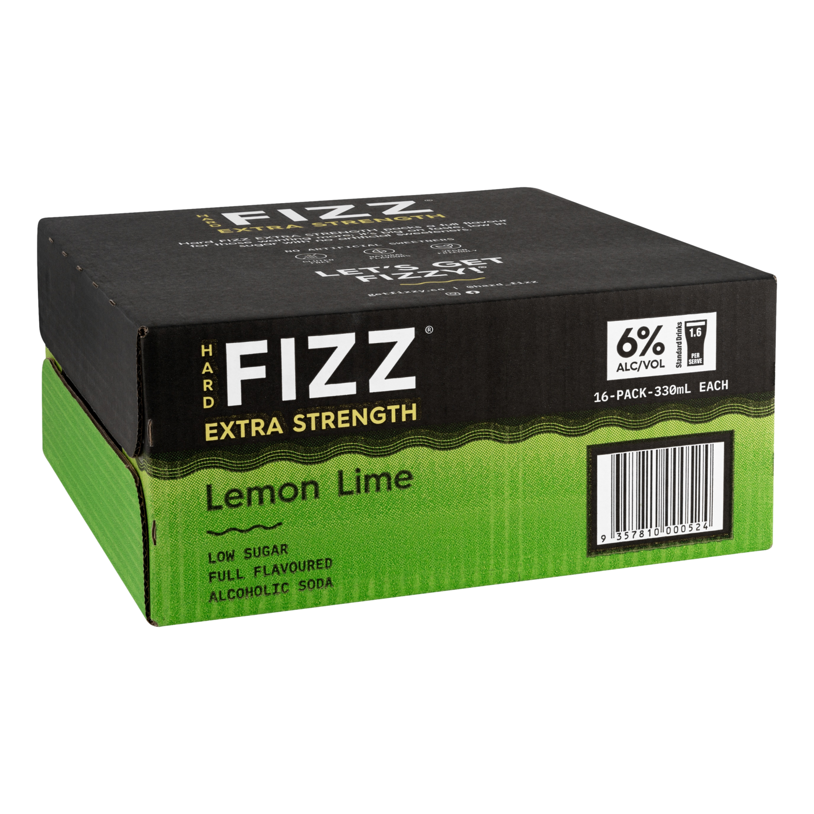 Hard Fizz EXTRA Lemon Lime Alcoholic Soda 6% 330ml Can Case of 16