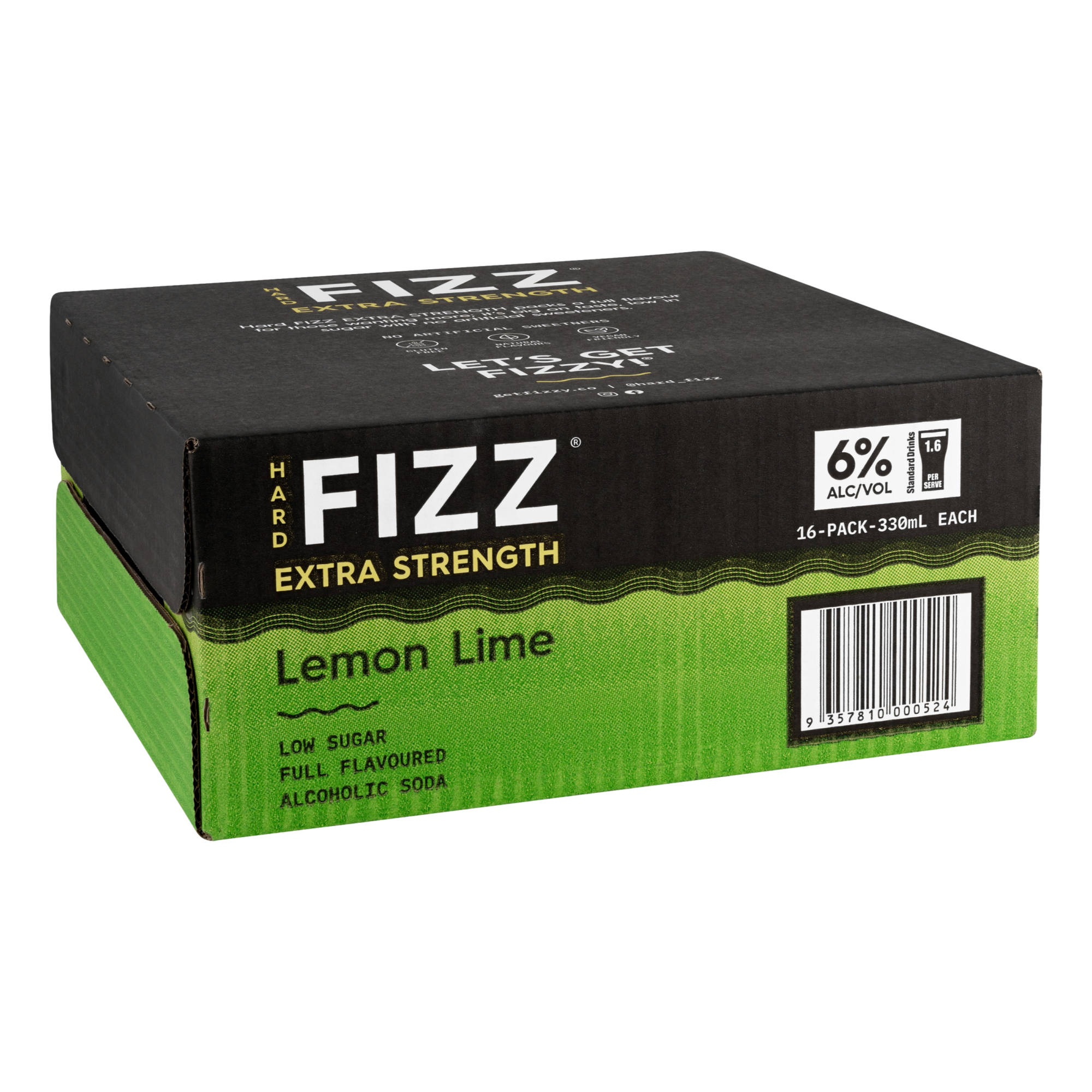 Hard Fizz Extra Lemon Lime Alcoholic Soda 6% 330ml Can Case of 16