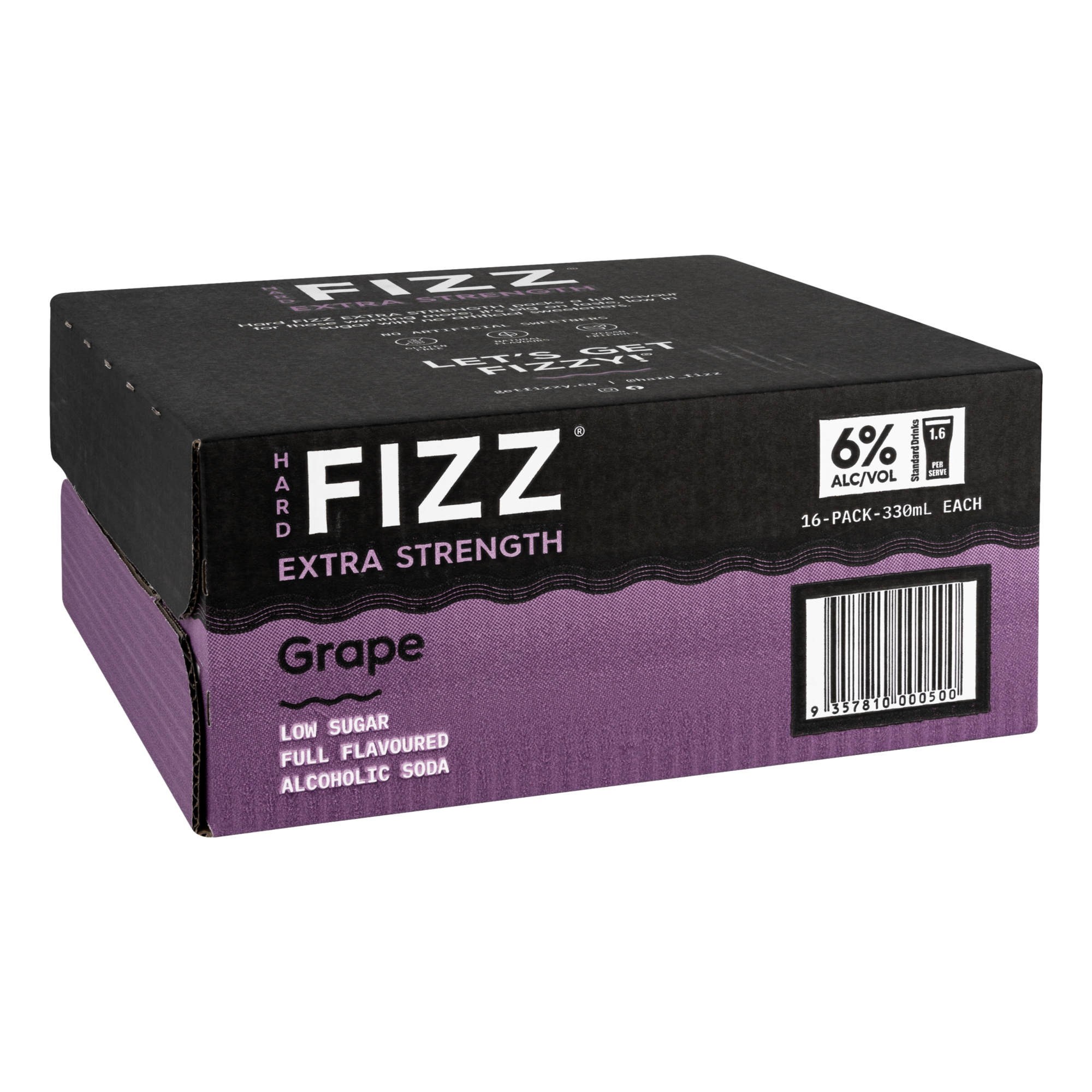 Hard Fizz Extra Grape Alcoholic Soda 6% 330ml Can Case of 16