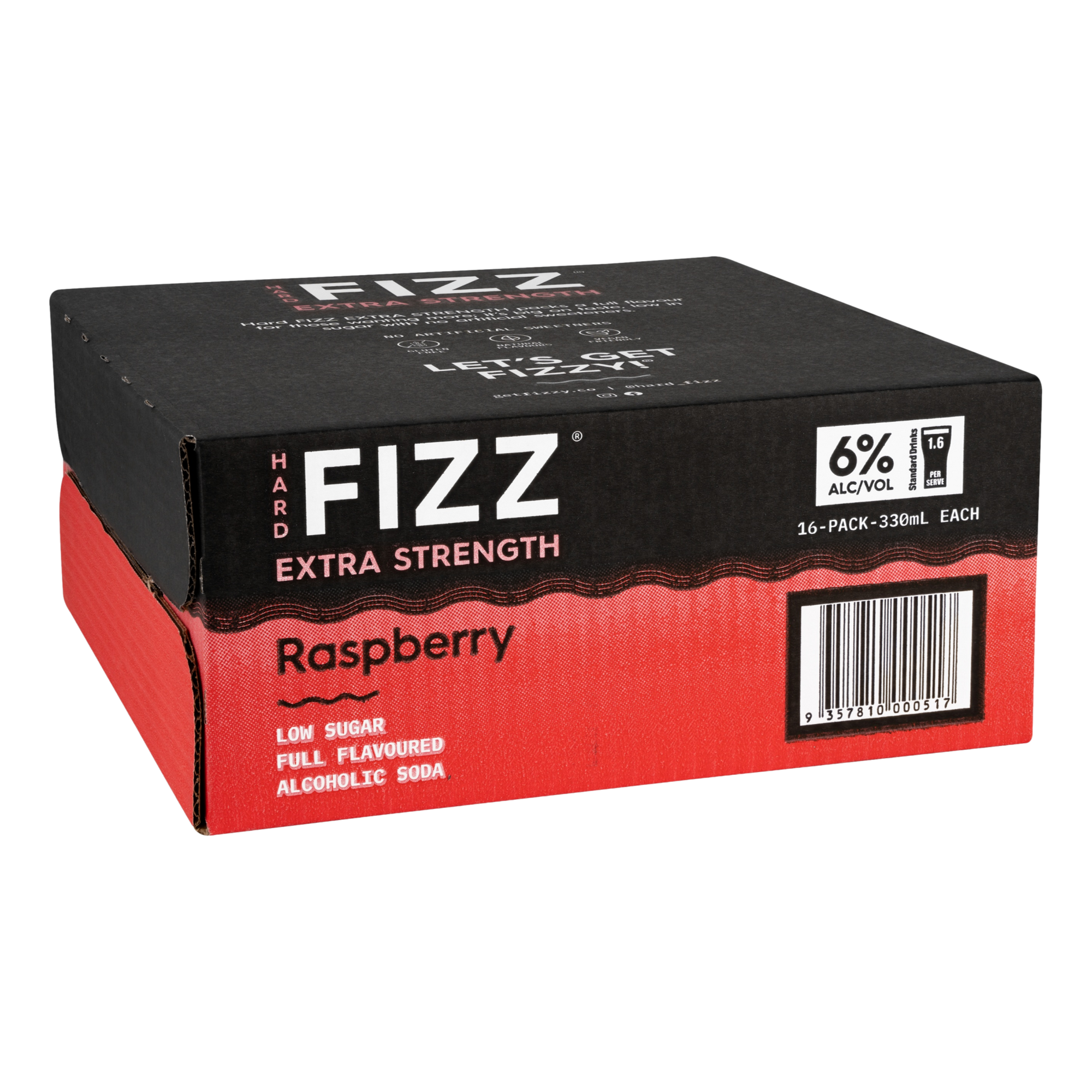 Hard Fizz Extra Raspberry Alcoholic Soda 6% 330ml Can Case of 16