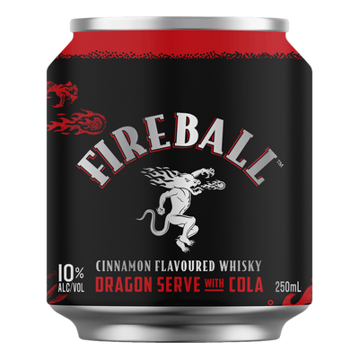Fireball Cinnamon Whisky Dragon Serve & Cola 10% 250ml Can  Case of 16