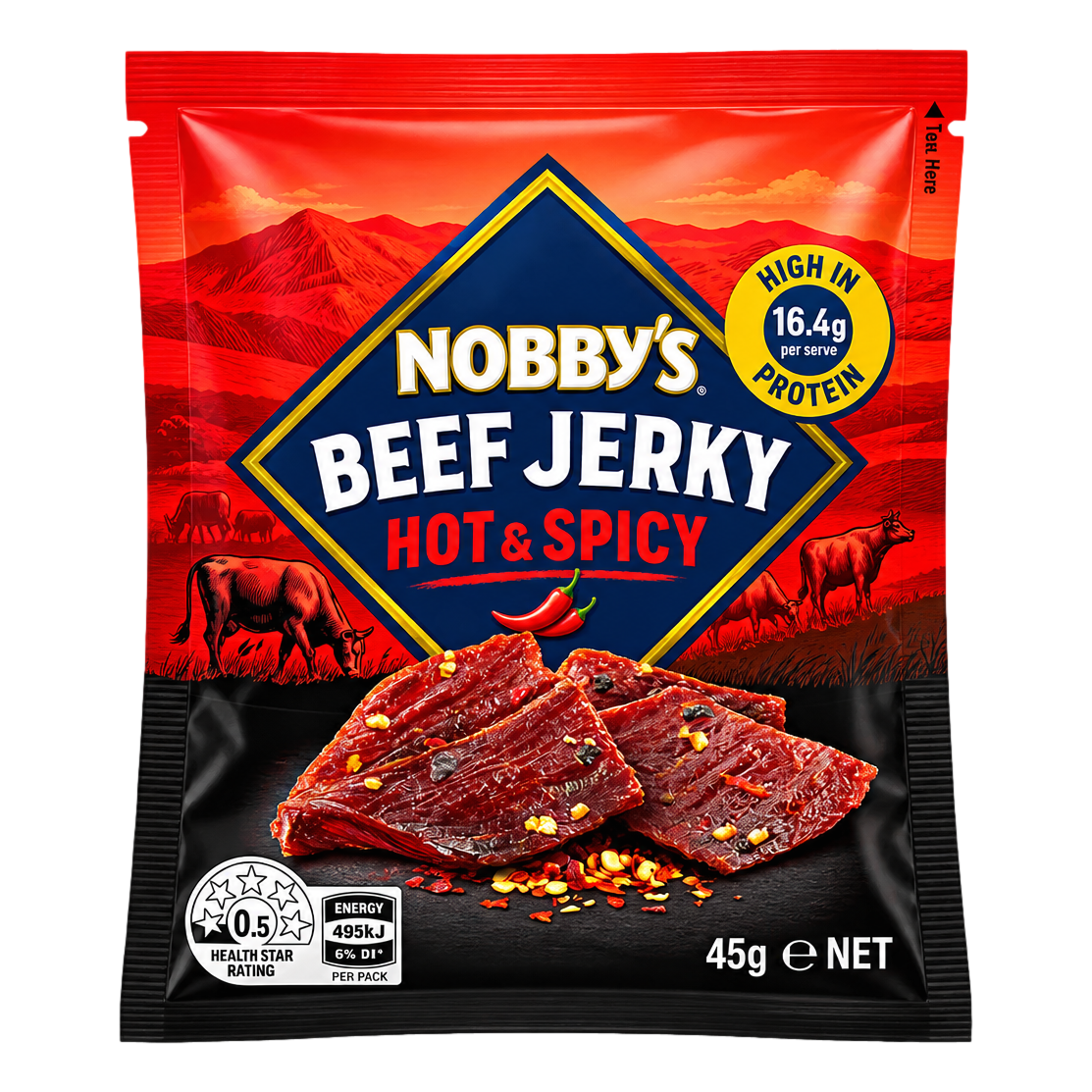 Nobby's Beef Jerky Hot & Spicy 45g