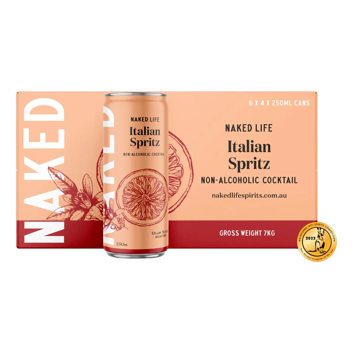 Naked Life Non-Alcoholic Italian Spritz 250ml Can Case of 24