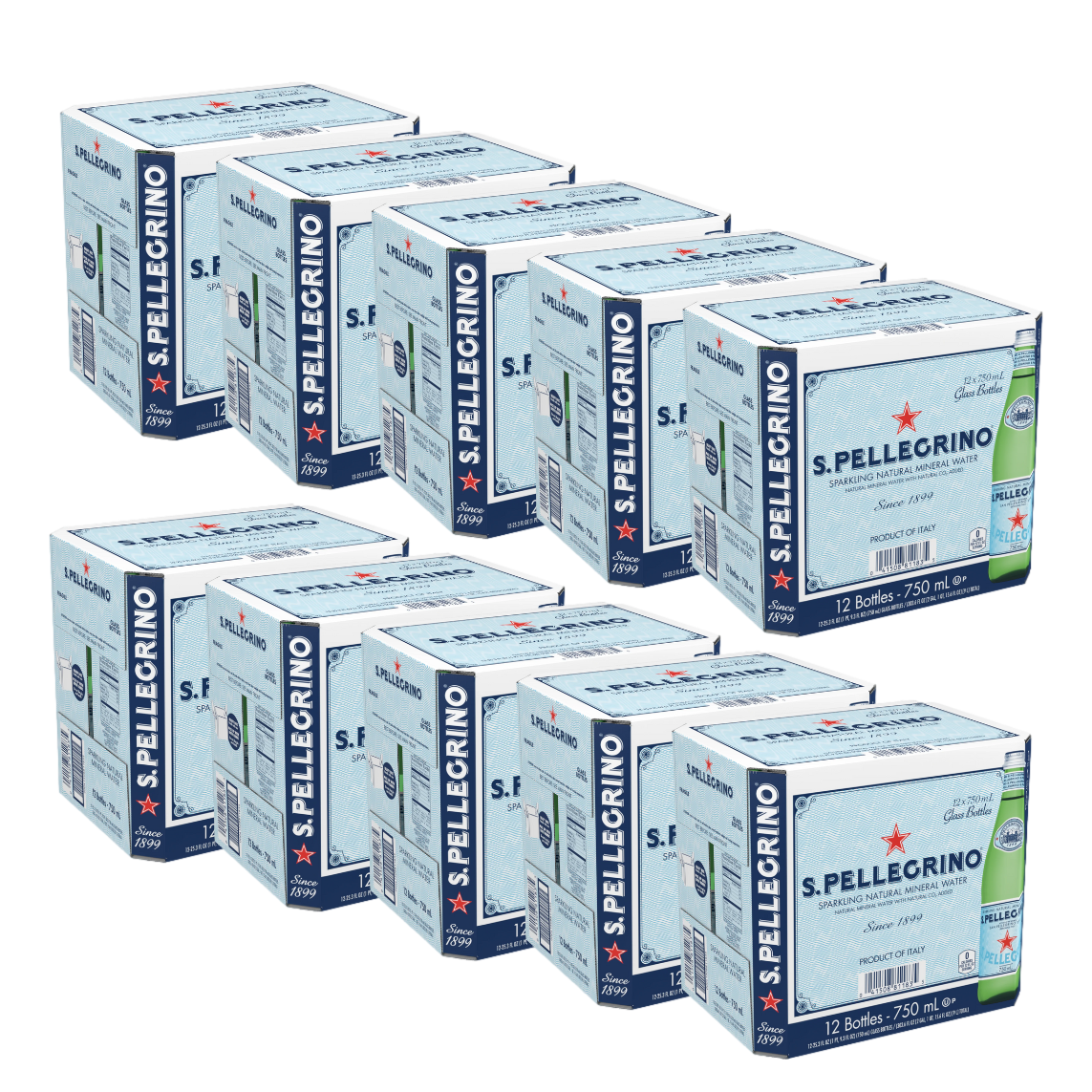 San Pellegrino Sparkling Mineral Water 750ml Bottle Case of 12 - 10 CASE BUY