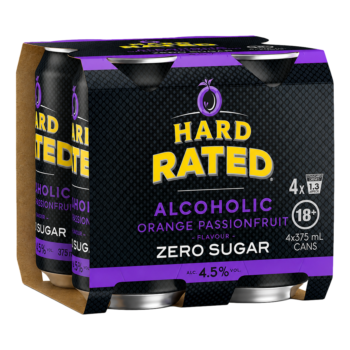 Hard Rated Alcoholic Orange Passionfruit ZERO SUGAR 4.5% 375ml Can 4 Pack