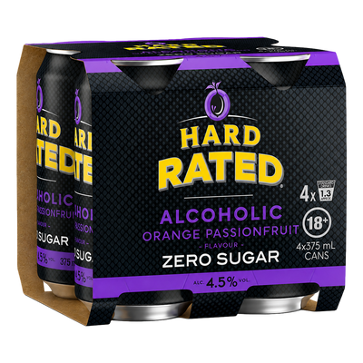 Hard Rated Alcoholic Orange Passionfruit ZERO SUGAR 4.5% 375ml Can 4 Pack