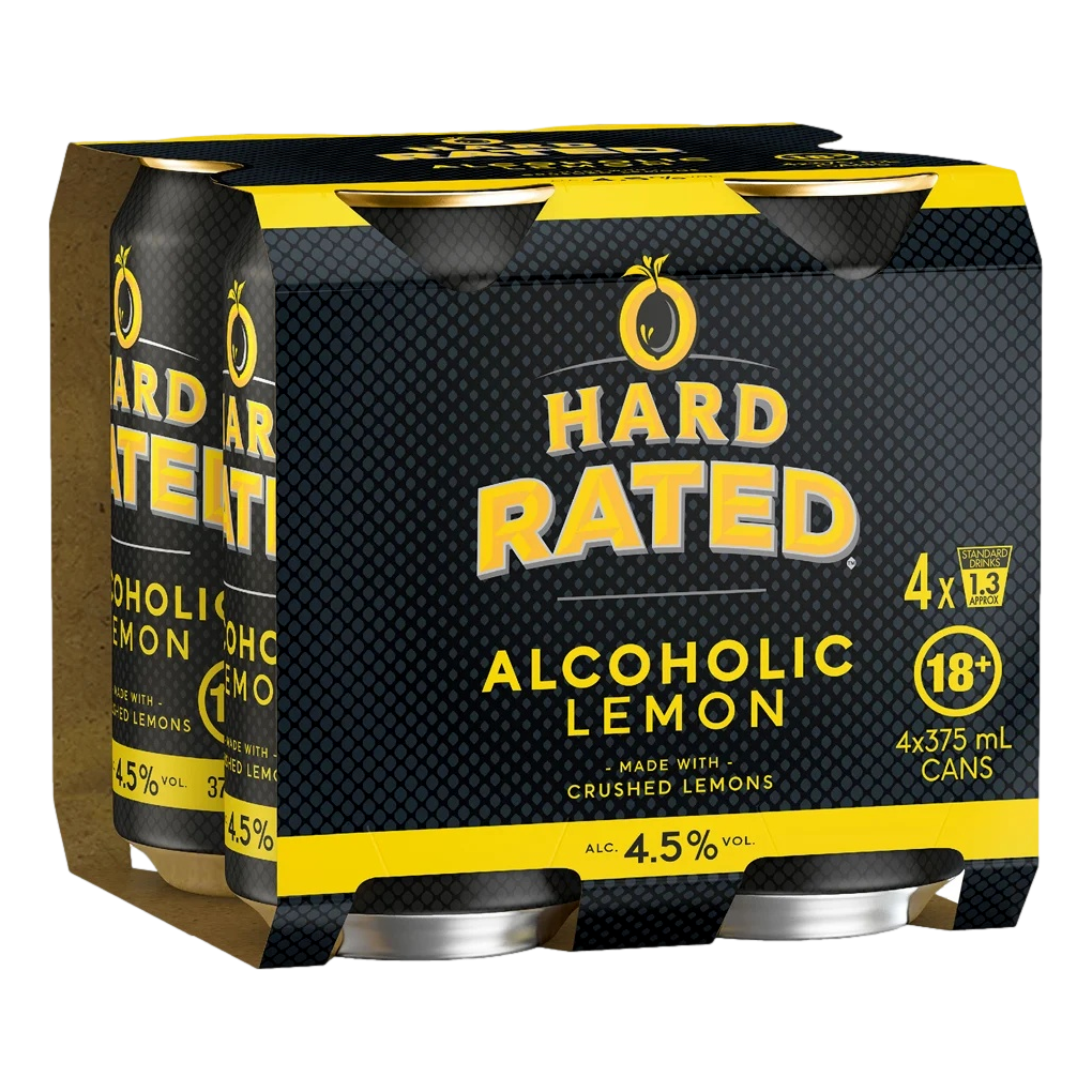 Hard Rated Alcoholic Lemon 4.5% 375ml Can 4 Pack