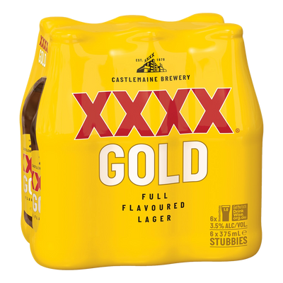 XXXX Gold Lager 375ml Bottle 6 Pack