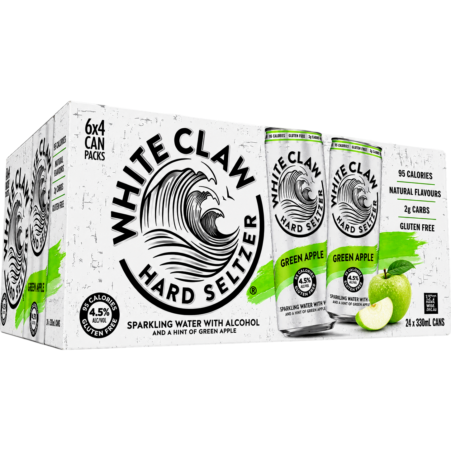 White Claw Hard Seltzer Green Apple 4.5% 330ml Can  Case of 16