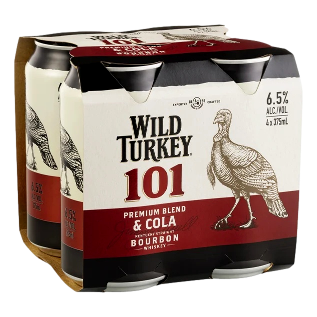 Wild Turkey 101 & Cola 6.5% 375ml Can 4 Pack