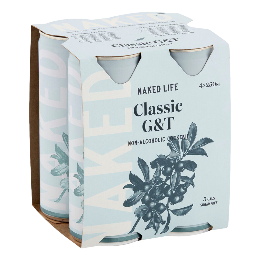 Naked Life Non-Alcoholic Classic G&T Cocktail 250ml Can 4 Pack