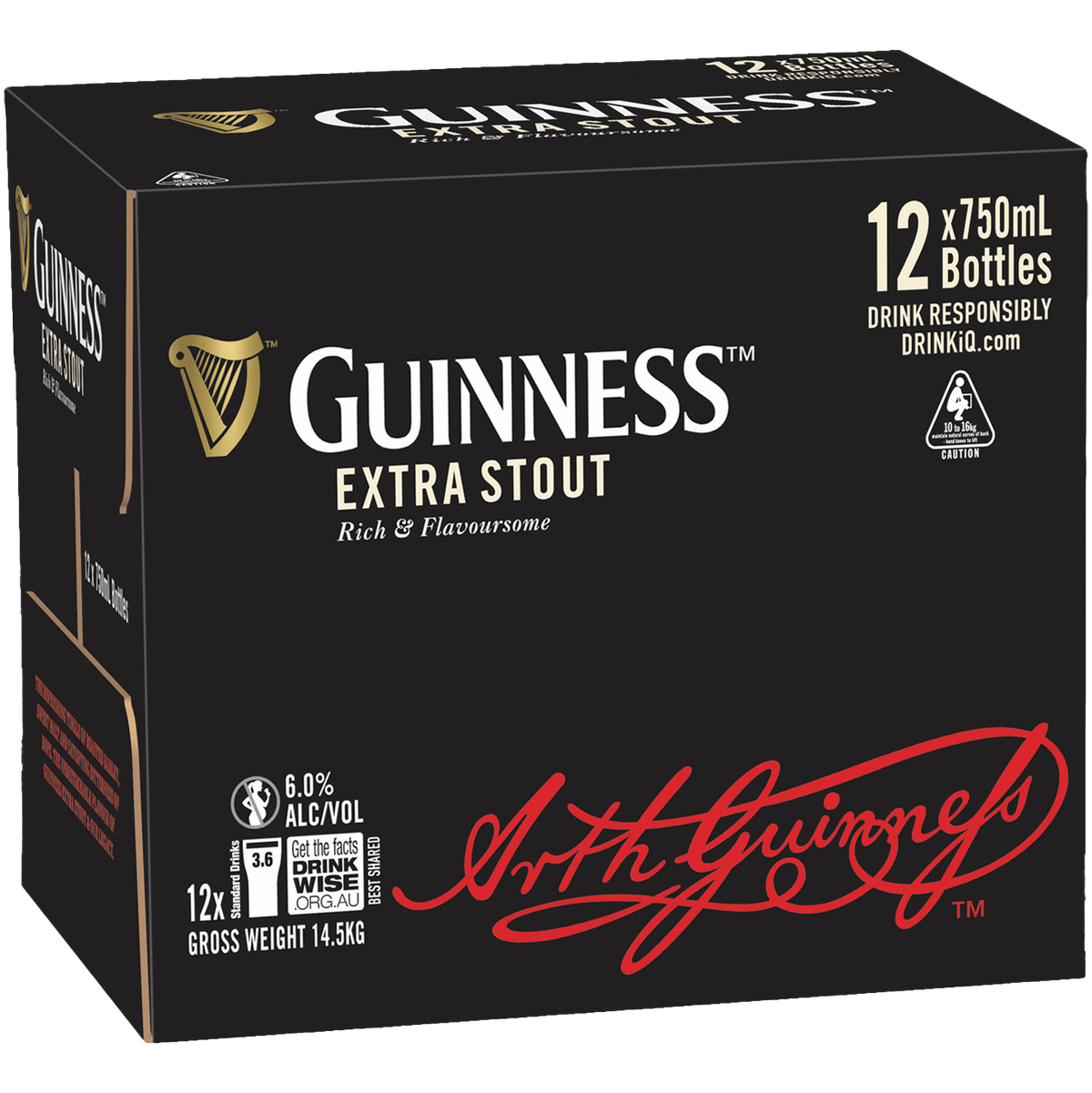 Guinness Extra Stout 750ml Bottle Case of 12