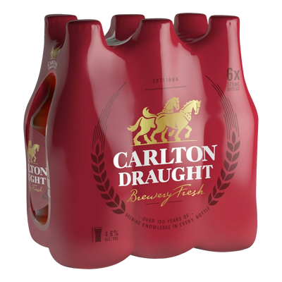 Carlton Draught Lager 375ml Bottle 6 Pack