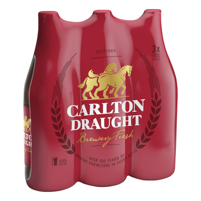 Carlton Draught Lager 750ml Bottle 3 Pack