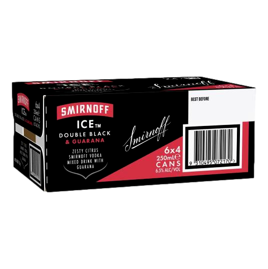 Smirnoff Ice Double Black Guarana 6.5% 250ml Can Case of 24 - Camperdown Cellars