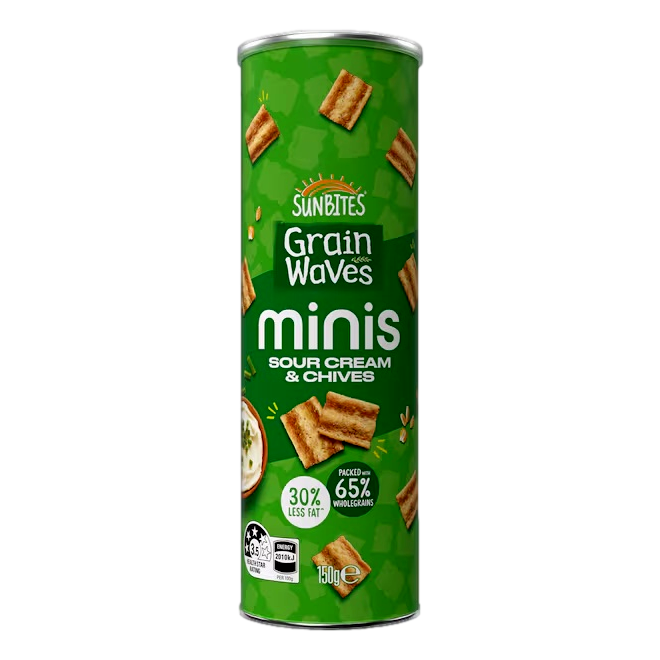 Grain Waves Minis Sour Cream & Chives Snacks Canister 150g