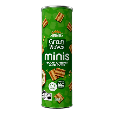 Grain Waves Minis Sour Cream & Chives Snacks Canister 150g