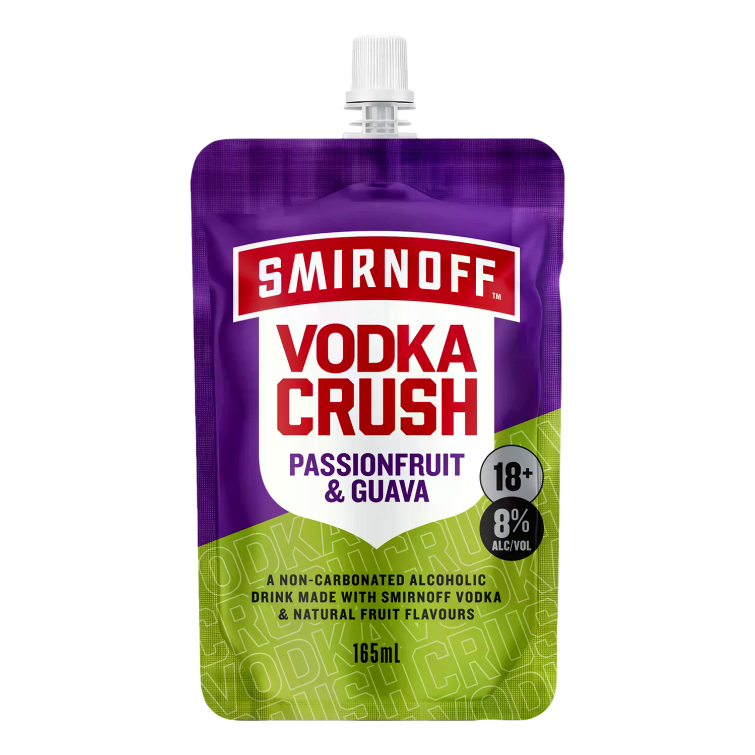 Smirnoff Vodka CRUSH Passionfruit & Guava ZERO SUGAR 8% 165ml Pouch Single