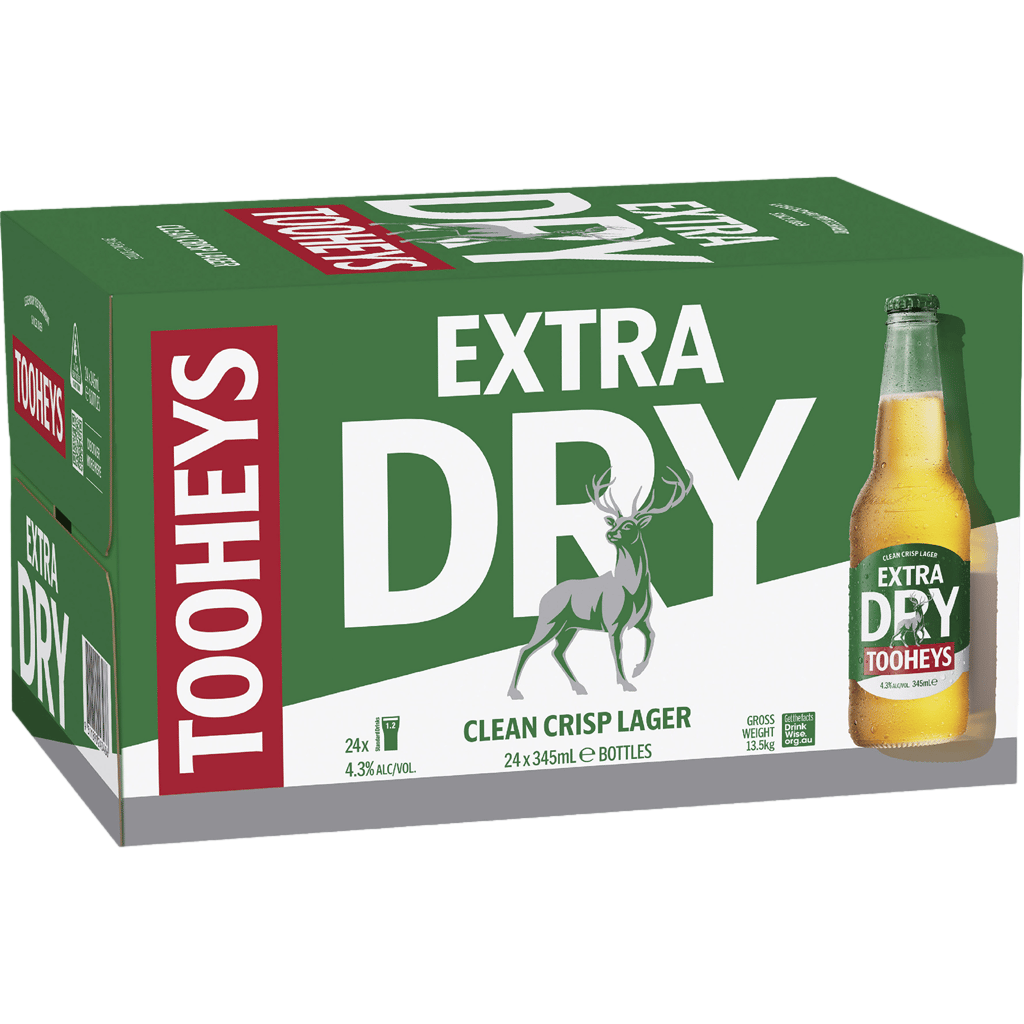 Tooheys Extra Dry Lager 345ml Bottle Case of 24