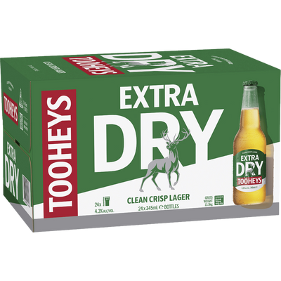 Tooheys Extra Dry Lager 345ml Bottle Case of 24