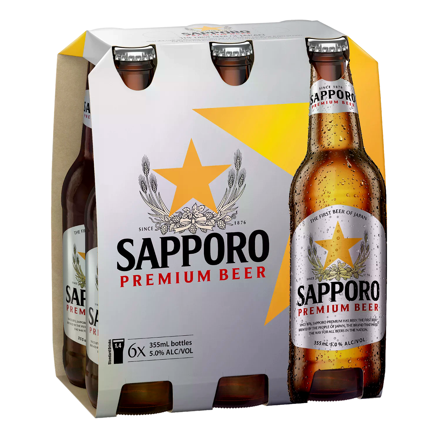 Sapporo Premium Lager 355ml Bottle 6 Pack