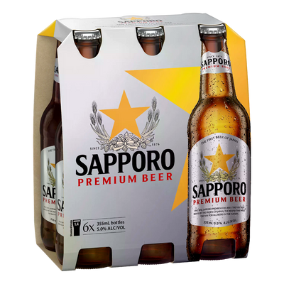 Sapporo Premium Lager 355ml Bottle 6 Pack
