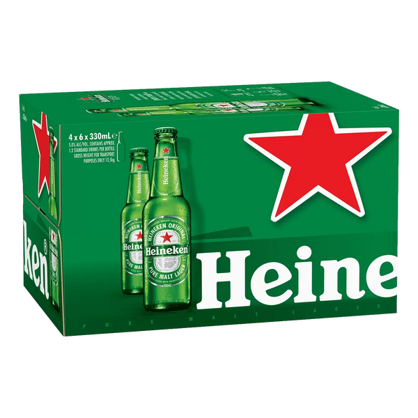 Heineken Original Lager 330ml Bottle Case of 24 - Camperdown Cellars