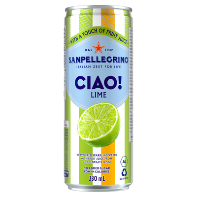 San Pellegrino CIAO! Sparkling Lime 330ml Can 4 Pack