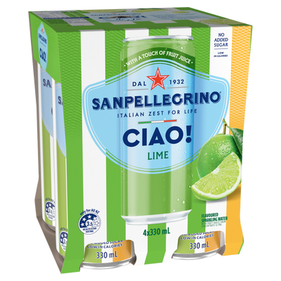 San Pellegrino CIAO! Sparkling Lime 330ml Can 4 Pack