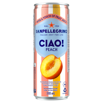 San Pellegrino CIAO! Sparkling Peach 330ml Can case of 24