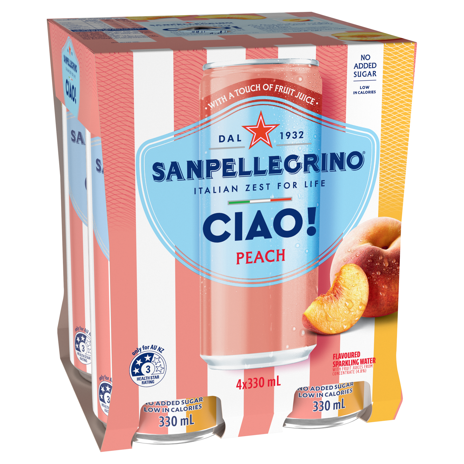 San Pellegrino CIAO! Sparkling Peach 330ml Can 4 Pack