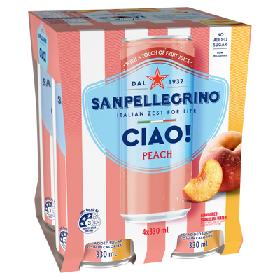 San Pellegrino CIAO! Sparkling Peach 330ml Can 4 Pack