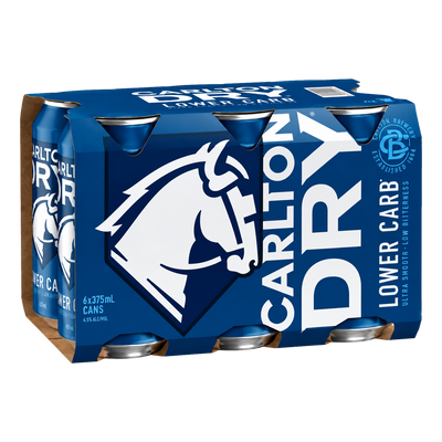 Carlton Dry Lower Carb Lager 375ml Can 6 Pack