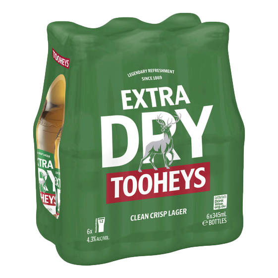Tooheys Extra Dry Lager 345ml Bottle 6 Pack