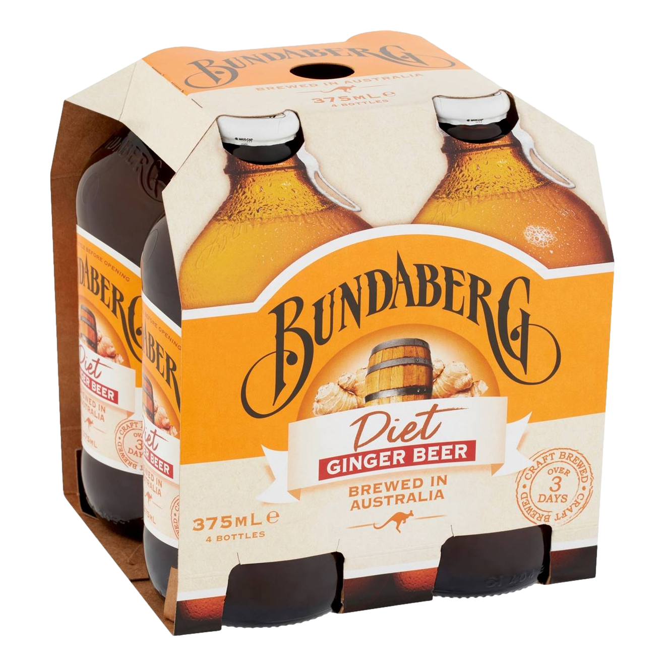 Bundaberg Diet Ginger Beer 375ml Bottle 4 Pack