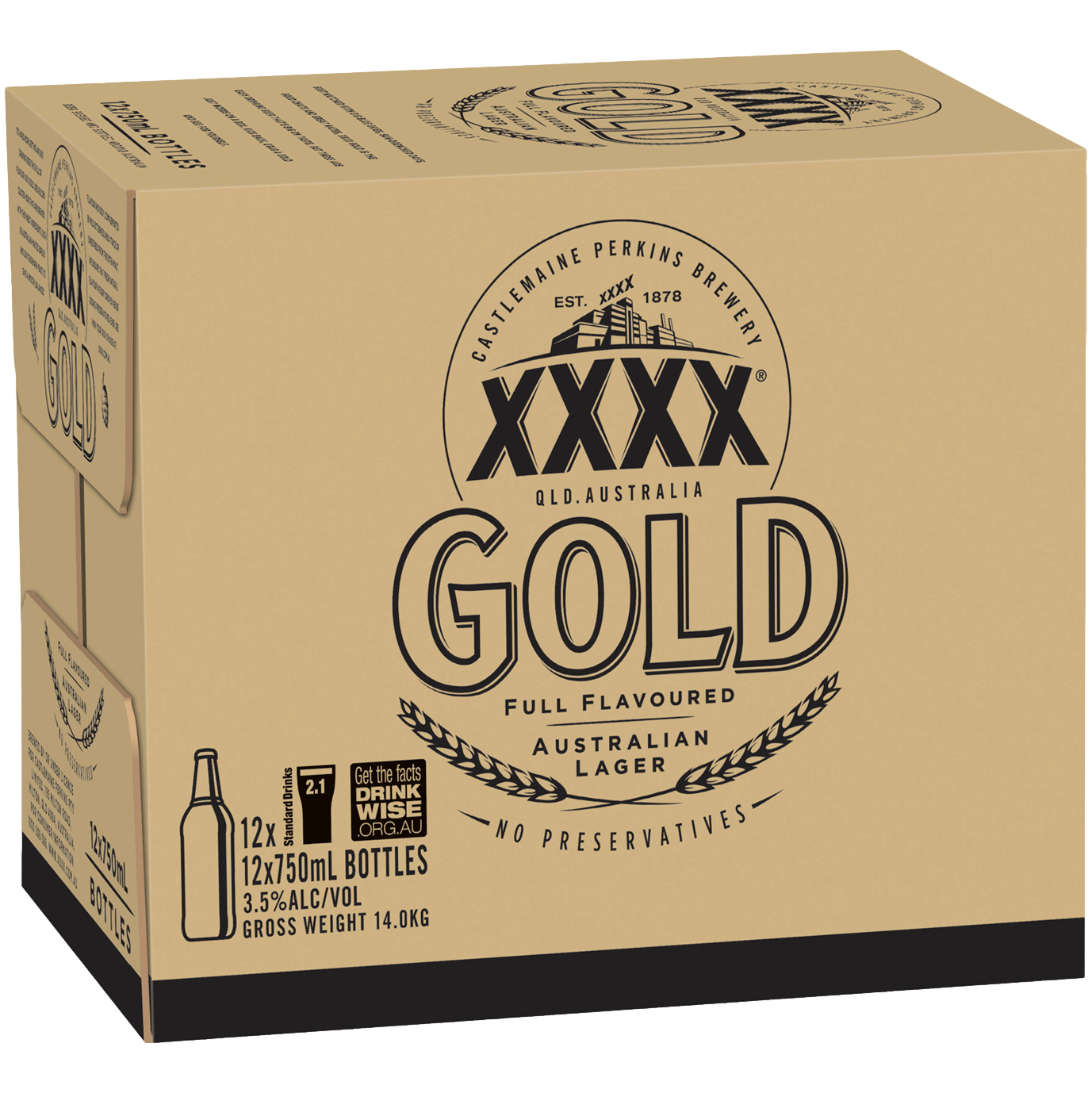 XXXX Gold Lager 3.5% 750ml Bottle Case of 12