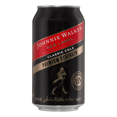 Johnnie Walker Red Premium Strength & Cola 6.5% 375ml Can 4 Pack