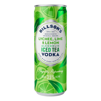 Billson's Lychee Lime & Lemon Iced Tea Vodka 3.5% 355ml Can 4 Pack