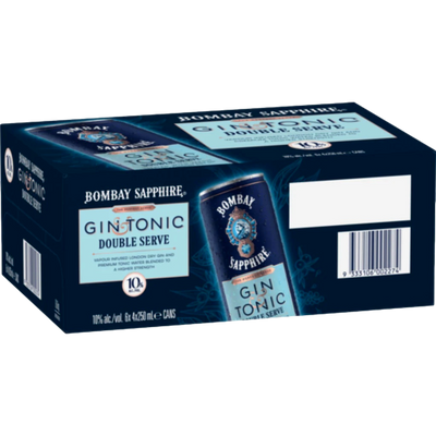 Bombay Sapphire Gin & Tonic Double Serve 10% 250ml Can Case of 24